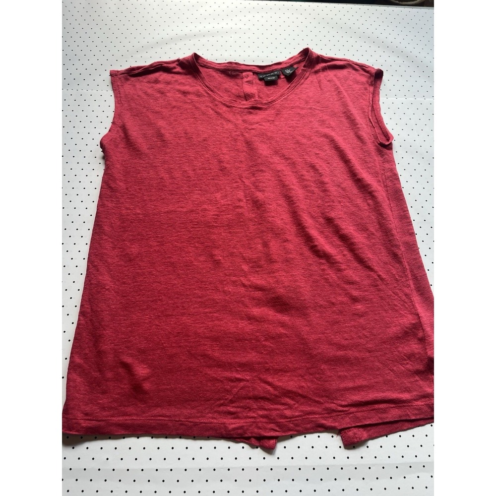 Tahari 100% Linen Red Button Back Top Minimalist Capsule Medium